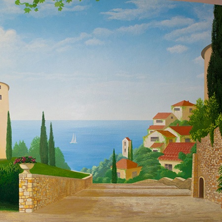 Wandmalerei - Ausblick auf eine toscanische Landschaft - Wandbild 8qm Acryl